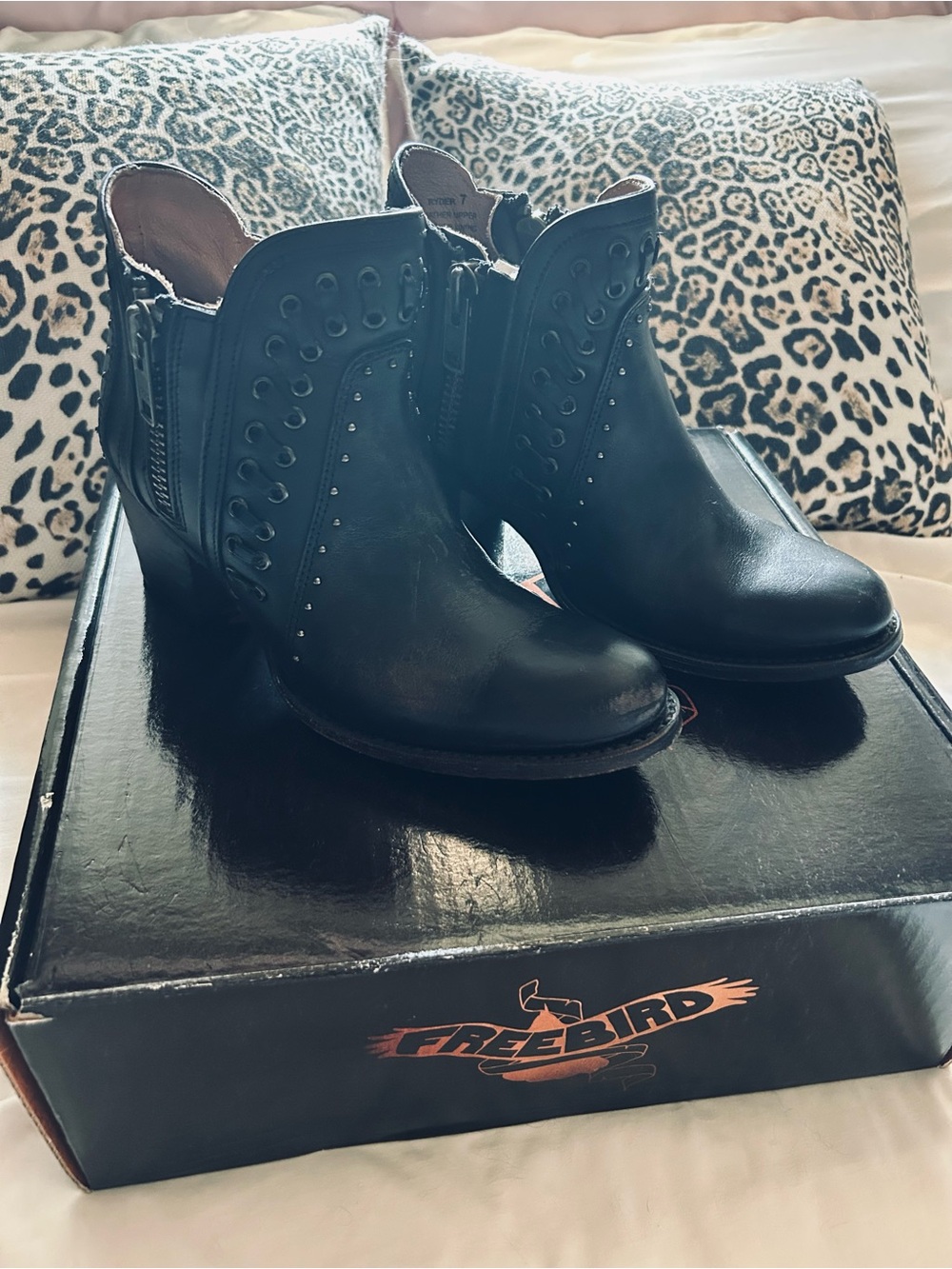 freebird Black Studded Leather Ankle Booties